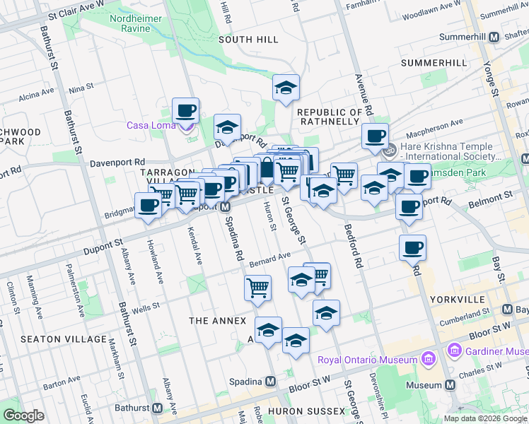 map of restaurants, bars, coffee shops, grocery stores, and more near in Toronto