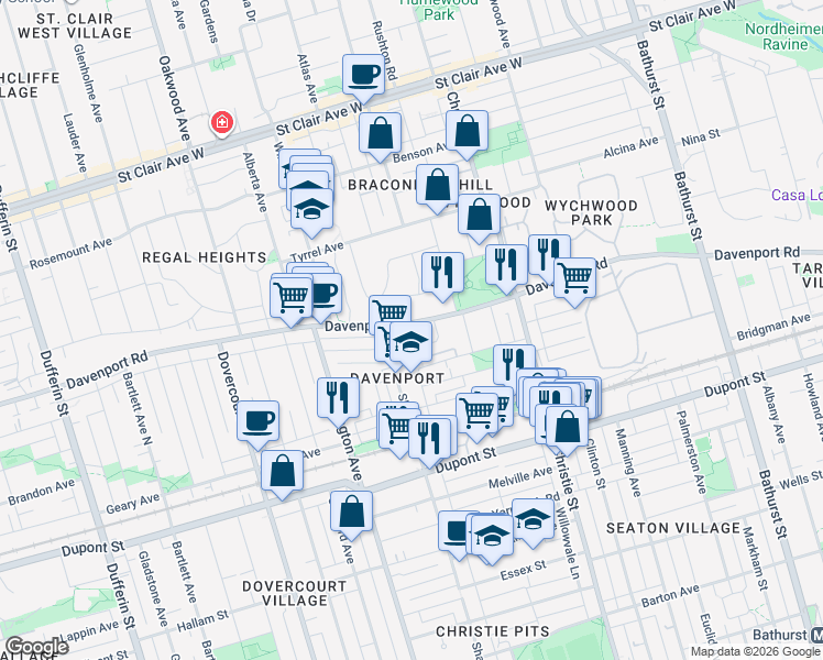 map of restaurants, bars, coffee shops, grocery stores, and more near in Toronto
