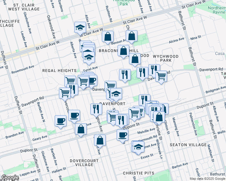 map of restaurants, bars, coffee shops, grocery stores, and more near in Toronto