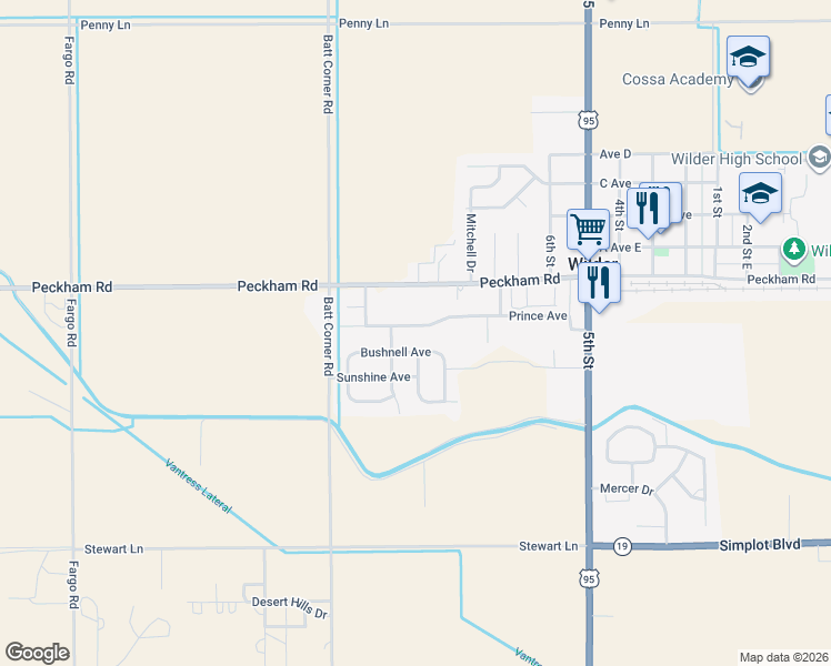 map of restaurants, bars, coffee shops, grocery stores, and more near 301 Red Rose Street in Wilder