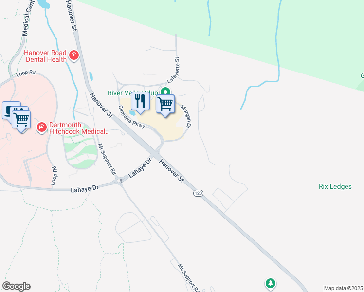 map of restaurants, bars, coffee shops, grocery stores, and more near 260 New Hampshire 120 in Lebanon