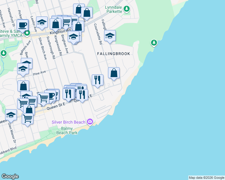 map of restaurants, bars, coffee shops, grocery stores, and more near in Toronto
