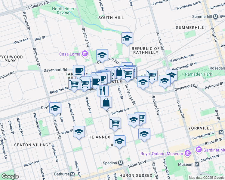 map of restaurants, bars, coffee shops, grocery stores, and more near in Toronto