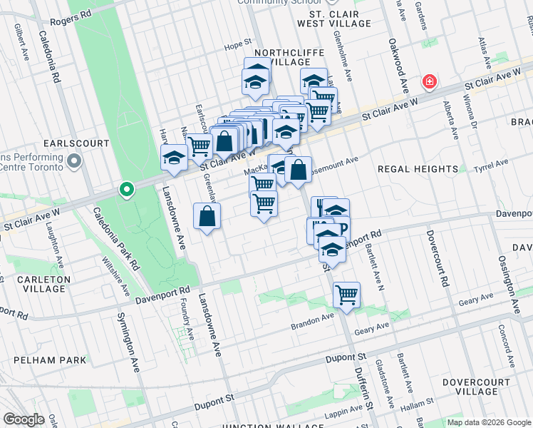 map of restaurants, bars, coffee shops, grocery stores, and more near 47 Via Italia in Toronto