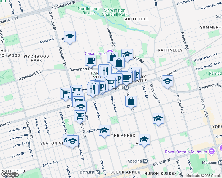 map of restaurants, bars, coffee shops, grocery stores, and more near 539 Brunswick Avenue in Toronto