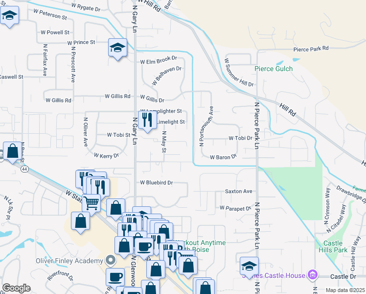 map of restaurants, bars, coffee shops, grocery stores, and more near 6911 West Tobi Drive in Boise