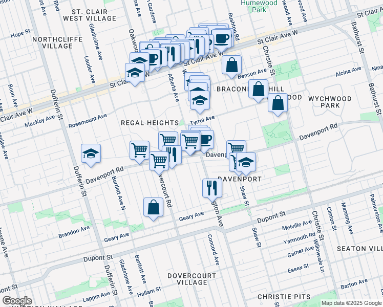 map of restaurants, bars, coffee shops, grocery stores, and more near in Toronto