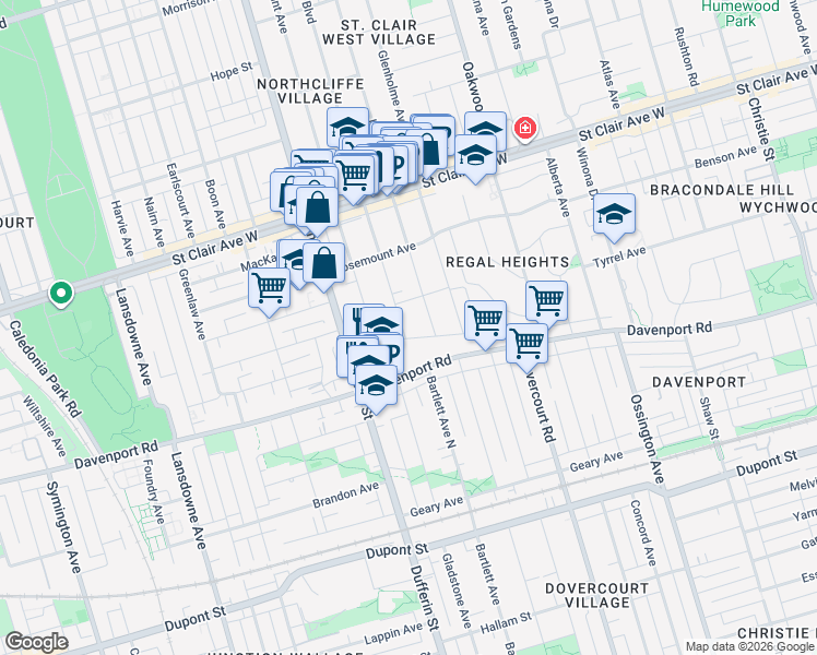 map of restaurants, bars, coffee shops, grocery stores, and more near in Toronto