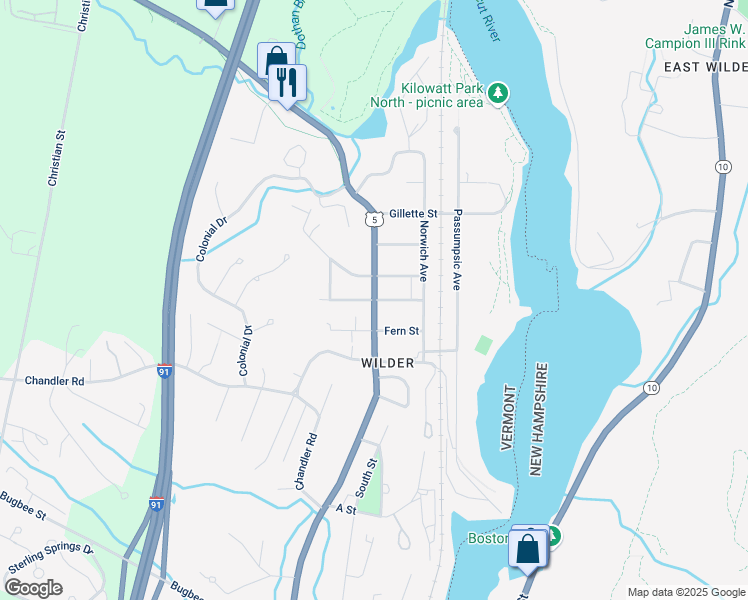map of restaurants, bars, coffee shops, grocery stores, and more near Division Street in Hartford
