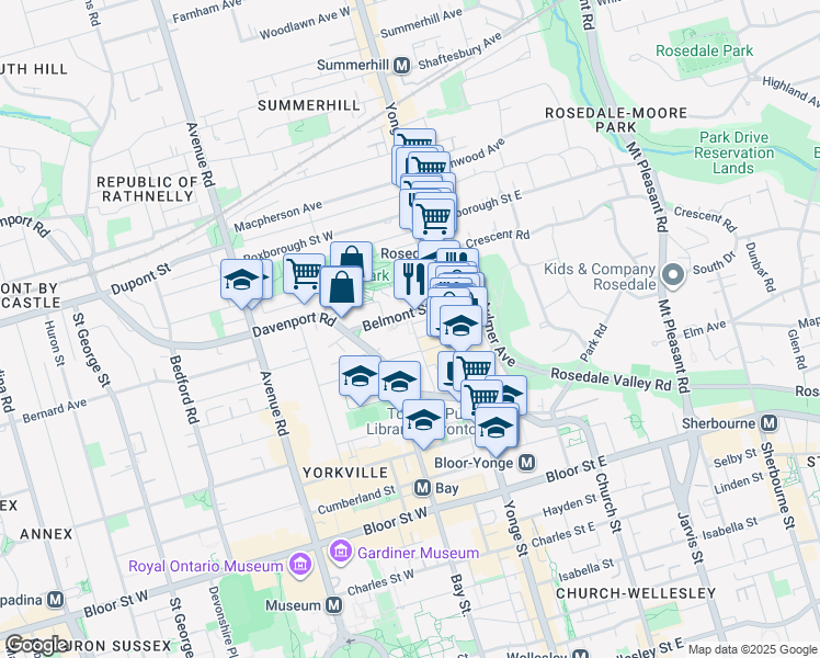 map of restaurants, bars, coffee shops, grocery stores, and more near 52 Mcmurrich Street in Toronto