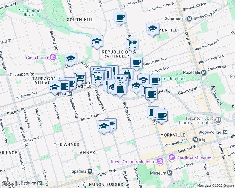 map of restaurants, bars, coffee shops, grocery stores, and more near in Toronto