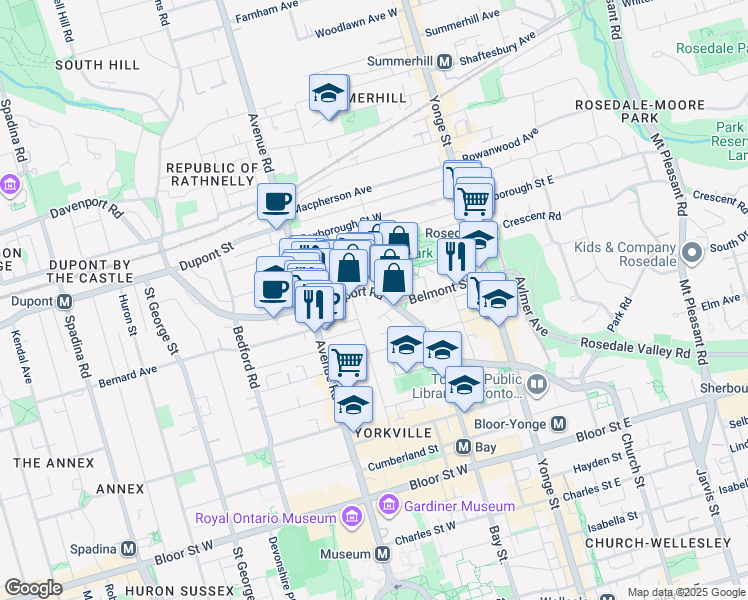map of restaurants, bars, coffee shops, grocery stores, and more near in Toronto