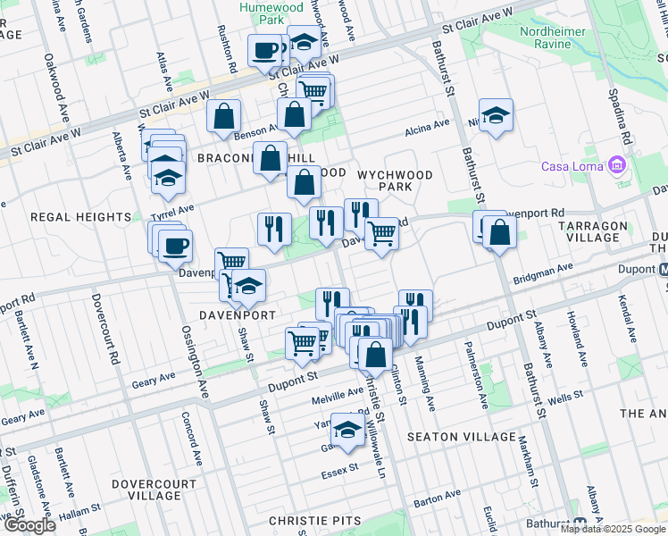 map of restaurants, bars, coffee shops, grocery stores, and more near in Toronto