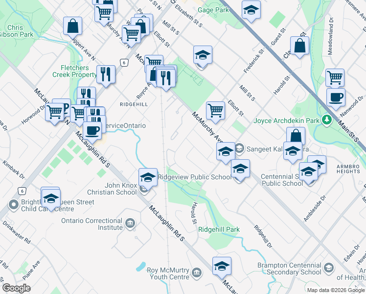 map of restaurants, bars, coffee shops, grocery stores, and more near 40 Corby Crescent in Brampton
