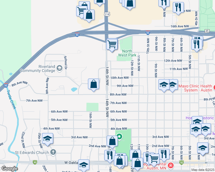 map of restaurants, bars, coffee shops, grocery stores, and more near 1000 14th Street Northwest in Austin