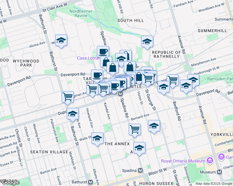 map of restaurants, bars, coffee shops, grocery stores, and more near in Toronto