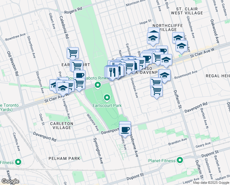 map of restaurants, bars, coffee shops, grocery stores, and more near 1294 Lansdowne Avenue in Toronto