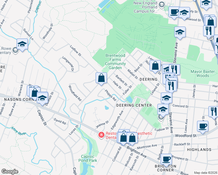 map of restaurants, bars, coffee shops, grocery stores, and more near 248 Ludlow Street in Portland
