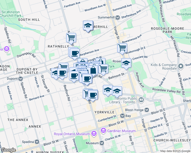 map of restaurants, bars, coffee shops, grocery stores, and more near in Toronto