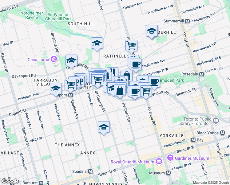 map of restaurants, bars, coffee shops, grocery stores, and more near in Toronto
