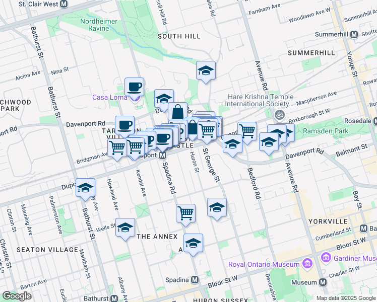 map of restaurants, bars, coffee shops, grocery stores, and more near in Toronto
