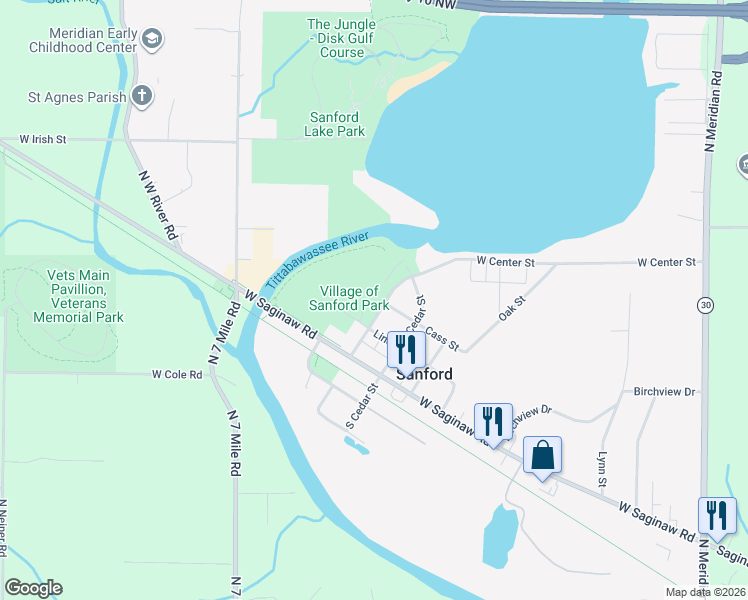 map of restaurants, bars, coffee shops, grocery stores, and more near 352 West Center Street in Sanford
