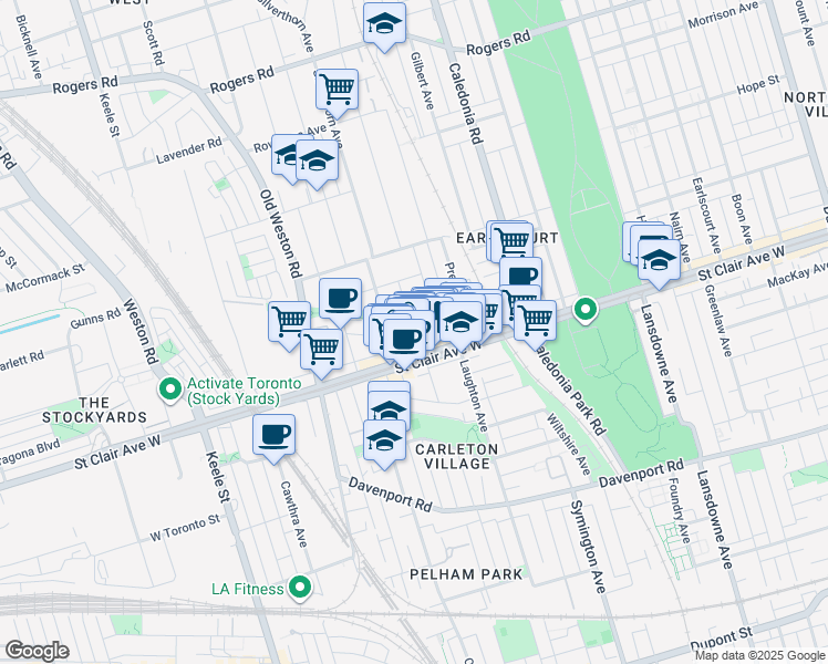 map of restaurants, bars, coffee shops, grocery stores, and more near 2 Blackthorn Avenue in Toronto