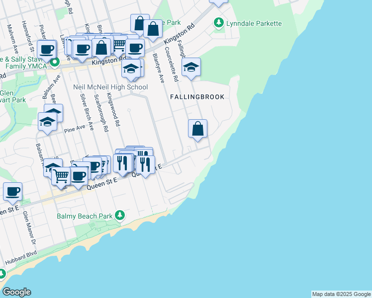 map of restaurants, bars, coffee shops, grocery stores, and more near in Toronto