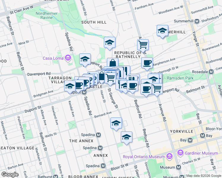 map of restaurants, bars, coffee shops, grocery stores, and more near in Toronto