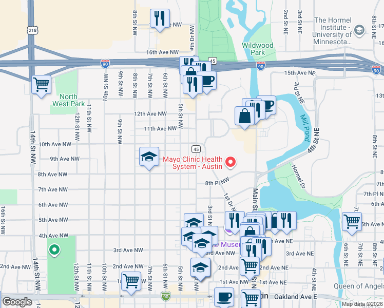 map of restaurants, bars, coffee shops, grocery stores, and more near 1006 5th Street Northwest in Austin