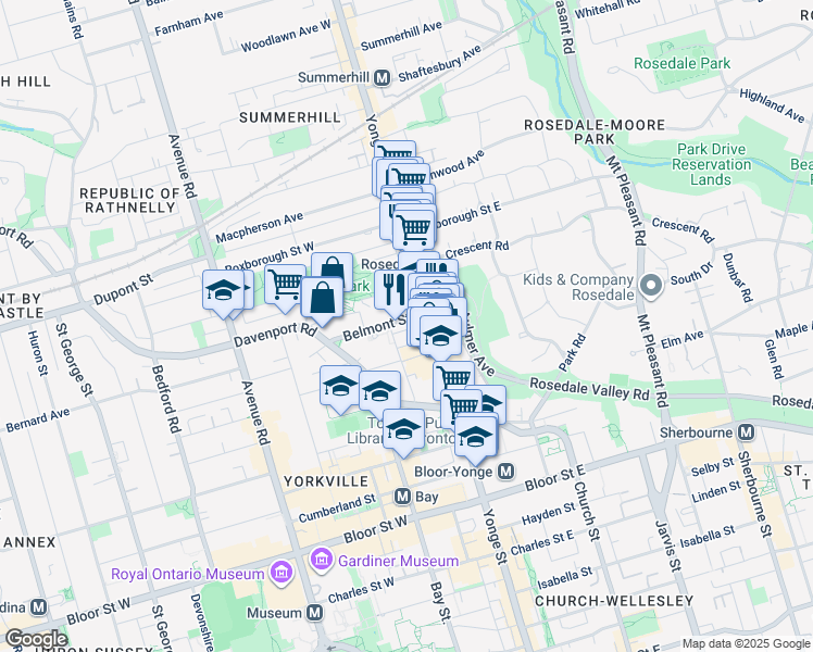 map of restaurants, bars, coffee shops, grocery stores, and more near in Toronto