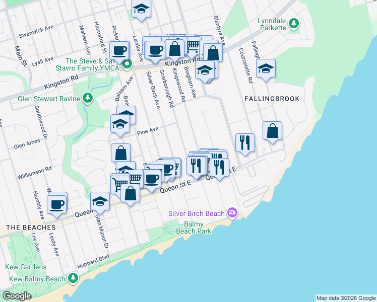 map of restaurants, bars, coffee shops, grocery stores, and more near in Toronto