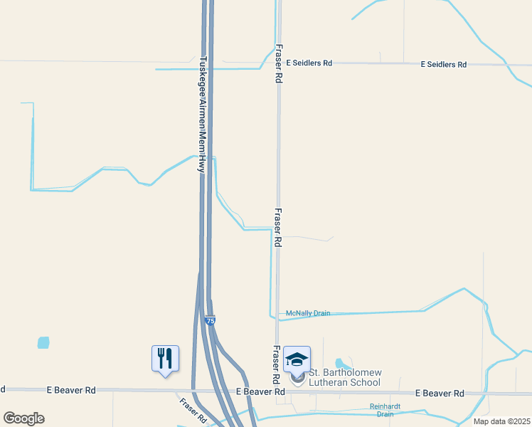 map of restaurants, bars, coffee shops, grocery stores, and more near 2210 Fraser Road in Kawkawlin