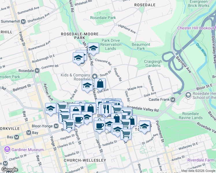 map of restaurants, bars, coffee shops, grocery stores, and more near in Toronto