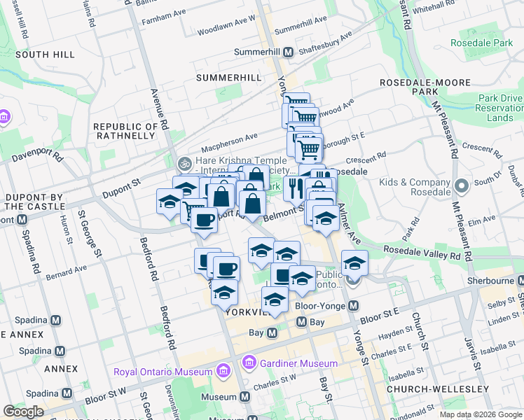 map of restaurants, bars, coffee shops, grocery stores, and more near in Toronto