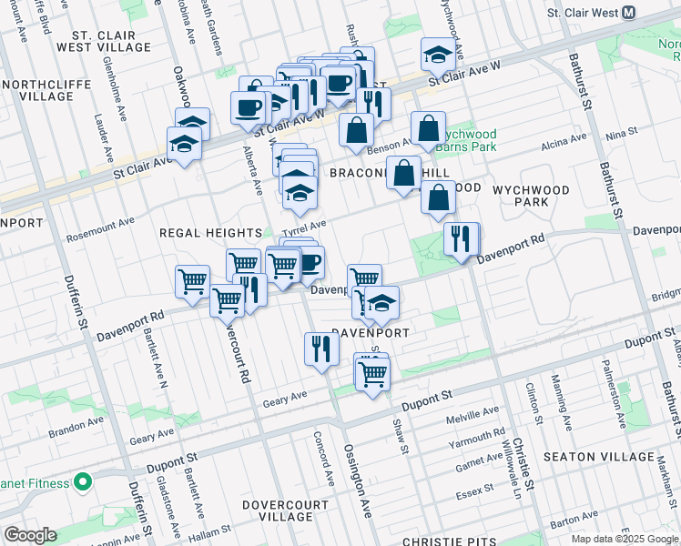 map of restaurants, bars, coffee shops, grocery stores, and more near in Toronto