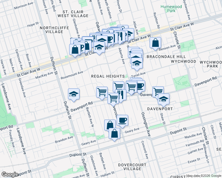 map of restaurants, bars, coffee shops, grocery stores, and more near in Toronto