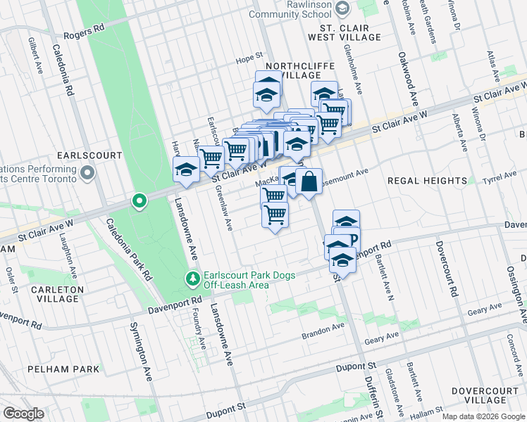 map of restaurants, bars, coffee shops, grocery stores, and more near 98 Via Italia in Toronto