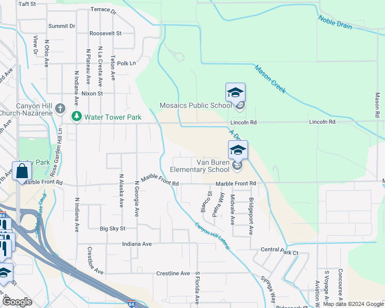 map of restaurants, bars, coffee shops, grocery stores, and more near 2821 Makrana Street in Caldwell