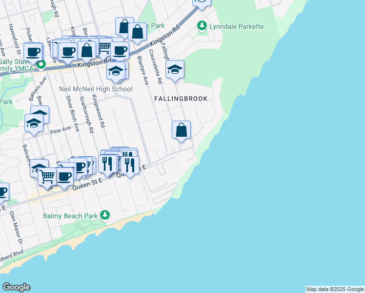 map of restaurants, bars, coffee shops, grocery stores, and more near in Toronto