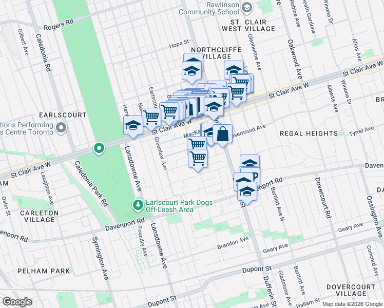 map of restaurants, bars, coffee shops, grocery stores, and more near 98 Via Italia in Toronto