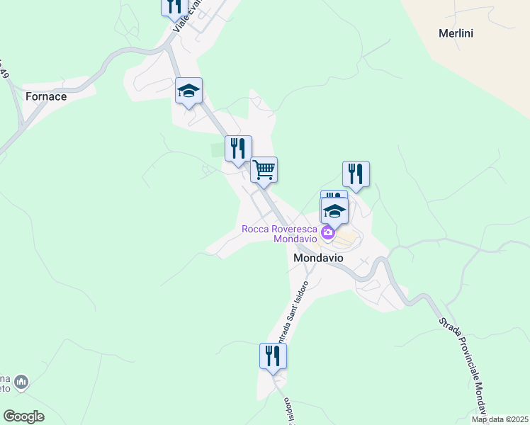 map of restaurants, bars, coffee shops, grocery stores, and more near 10 Via Buzzo in Mondavio