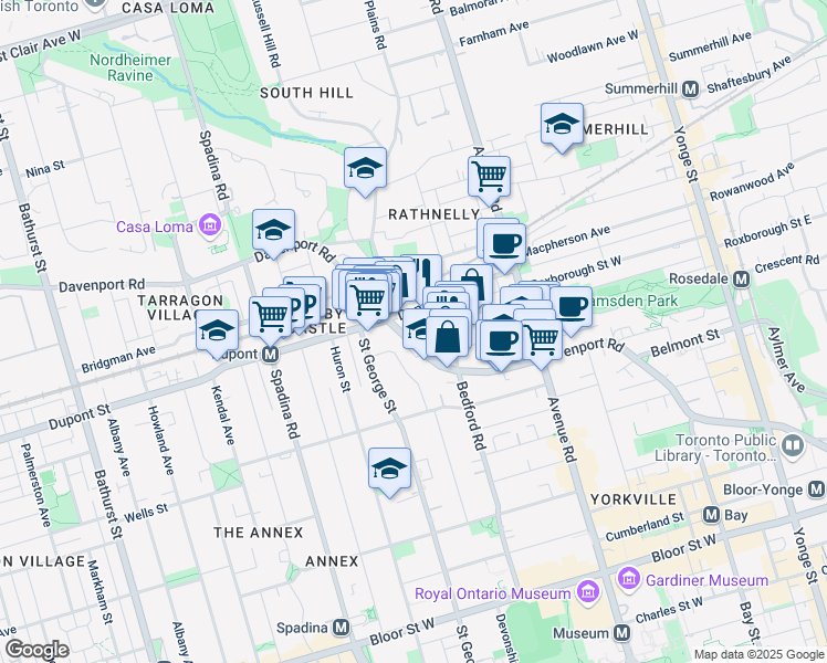 map of restaurants, bars, coffee shops, grocery stores, and more near in Toronto