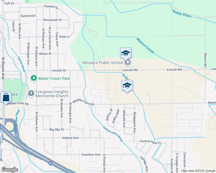 map of restaurants, bars, coffee shops, grocery stores, and more near 2821 Makrana Street in Caldwell