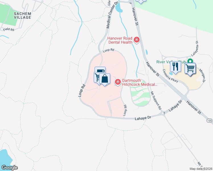map of restaurants, bars, coffee shops, grocery stores, and more near 1 Medical Center Drive in Lebanon