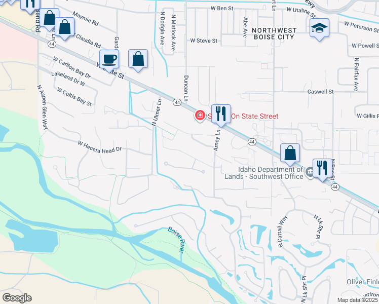 map of restaurants, bars, coffee shops, grocery stores, and more near 9330 West Osprey Meadows Drive in Garden City