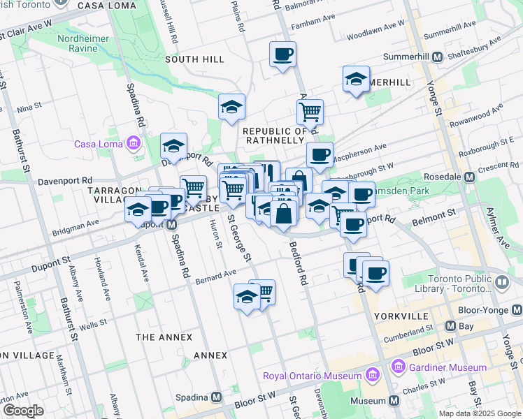 map of restaurants, bars, coffee shops, grocery stores, and more near in Toronto