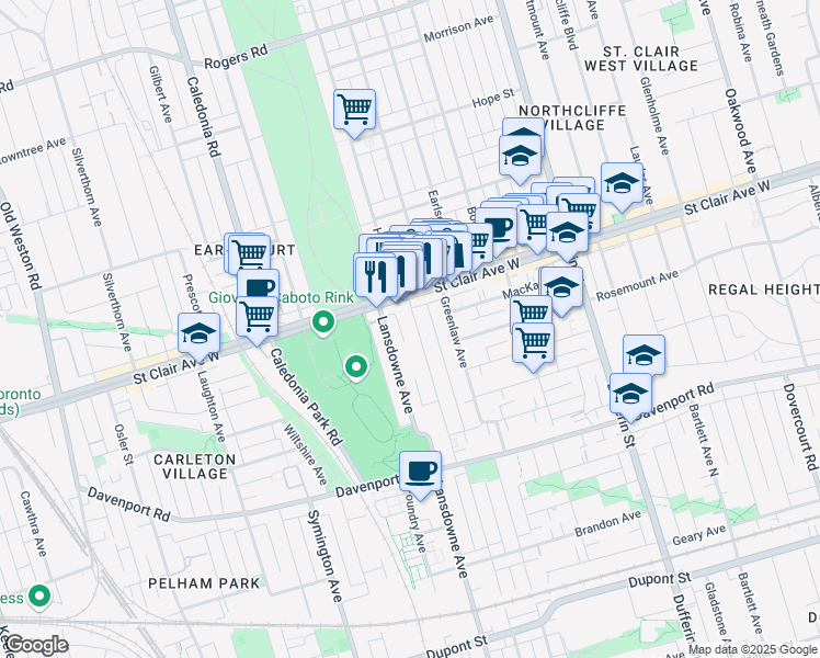 map of restaurants, bars, coffee shops, grocery stores, and more near 1098 Saint Clarens Avenue in Toronto
