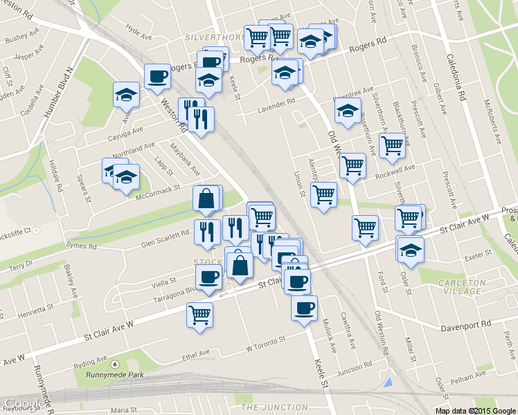 map of restaurants, bars, coffee shops, grocery stores, and more near 193 Brickworks Ln in Toronto