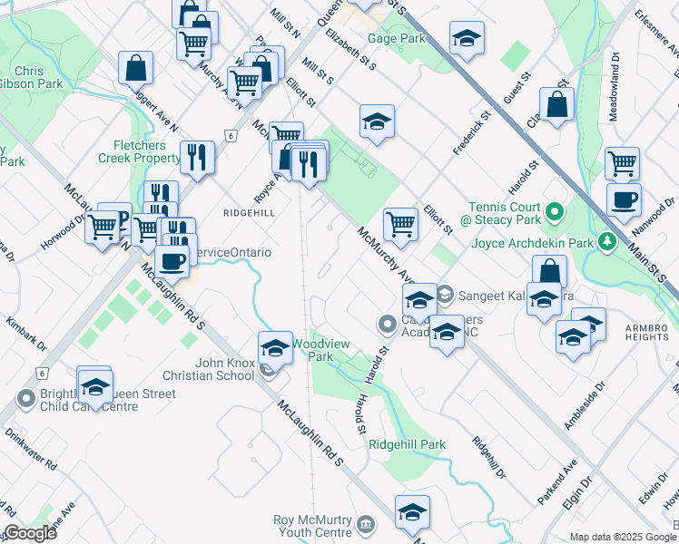 map of restaurants, bars, coffee shops, grocery stores, and more near 40 Corby Crescent in Brampton